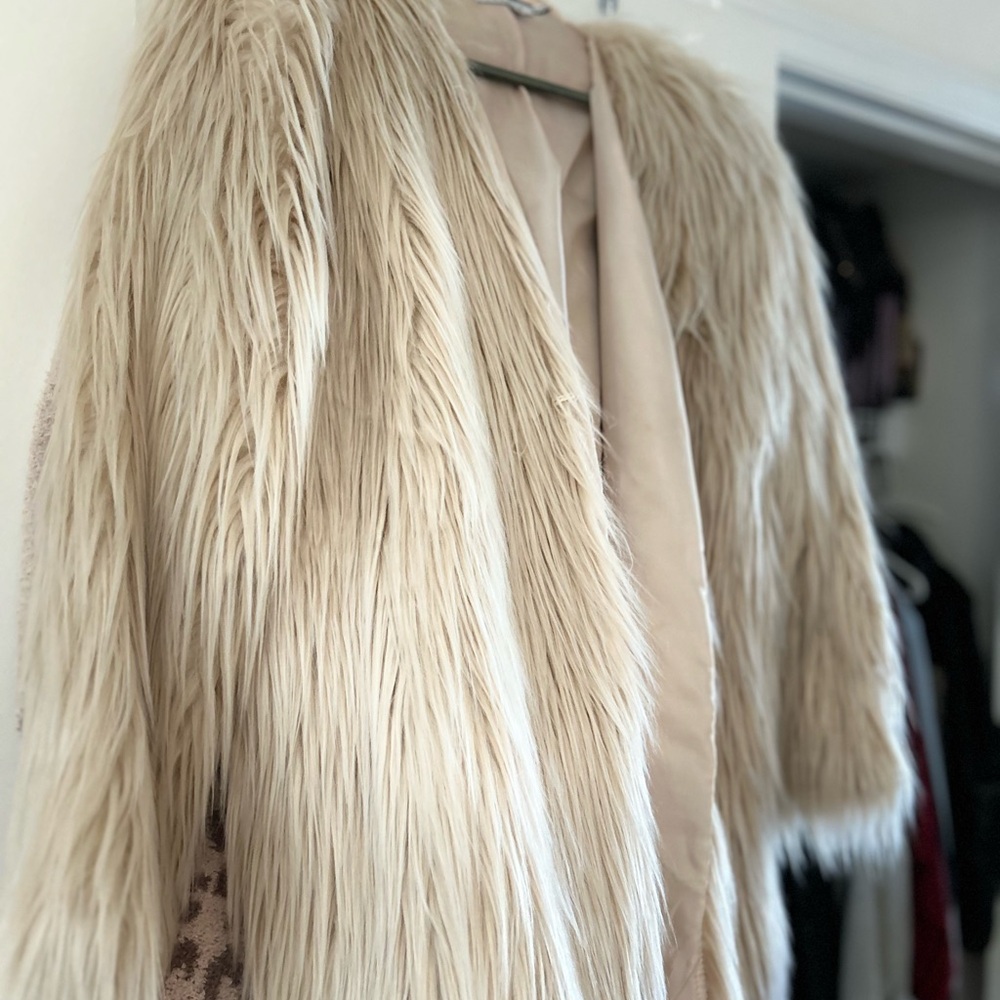 Elegant Cream Faux Fur Coat
